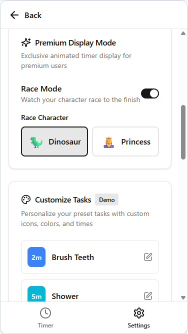 CalmClock premium display mode settings